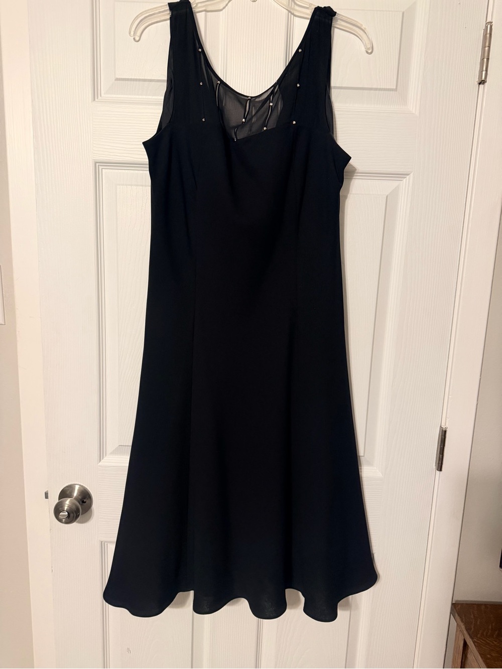 Evan Picone Black Midi Dress with Sheer Beaded Yoke